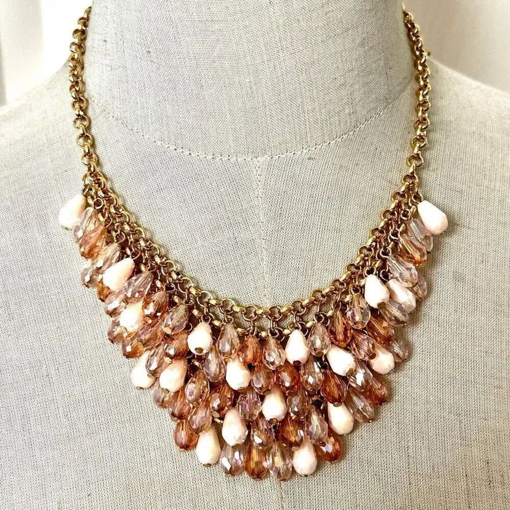 Joan Vass pink crystal bib necklace NWT